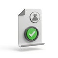 3d rendering of a document icon with user profile and approved checkmark isolated on white background Royalty Free Stock Photo