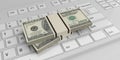 3d rendering dollar banknotes stack on a keyboard