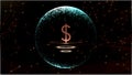 3D Rendering dollar sign floating over hud style platform inside sphere in space.