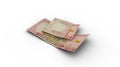 Double 5000 Rwandan franc notes with shadows on white background