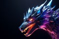 3d rendering of a dragon with glowing eyes on a black background