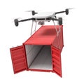 3d rendering of drone lifting opened red shipping container isolated on white background Royalty Free Stock Photo