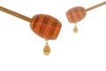 3d rendering. Drop tasty honey on wood dipper sticks with clipping path isolated on white copy space background