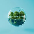 3D rendering of Earth globe with green trees inside a glass sphere Royalty Free Stock Photo