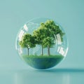 3D rendering of Earth globe with green trees inside a glass sphere Royalty Free Stock Photo