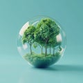 3D rendering of Earth globe with green trees inside a glass sphere Royalty Free Stock Photo