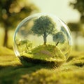 3D rendering of Earth globe with green trees inside a glass sphere Royalty Free Stock Photo