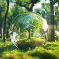 3D rendering of Earth globe with green trees inside a glass sphere Royalty Free Stock Photo