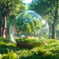 3D rendering of Earth globe with green trees inside a glass sphere Royalty Free Stock Photo