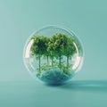 3D rendering of Earth globe with green trees inside a glass sphere Royalty Free Stock Photo