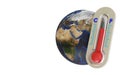 3D rendering of the Earth planet with thermometer on white background, rising global temperatures concept