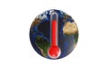 3D rendering of the Earth planet with thermometer on white background, rising global temperatures concept