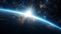 3D Rendering of earth from space with run rising and ray light f Royalty Free Stock Photo