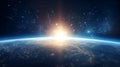 3D Rendering of earth from space with run rising and ray light f Royalty Free Stock Photo