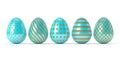 3d rendering of Easter glitter and turquoise eggs in row