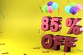 3d rendering of Eighty Five Percent Off, Different Ballon Color and Yellow Theme