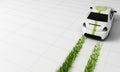 electric car With grass traces, 3d rendering