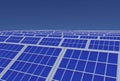 3d rendering. electirc energy generator system, solar cells panels field with copy space blue sky as background Royalty Free Stock Photo