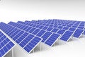 3d rendering. electric energy generator system, solar cells panels field farm industry on white background.