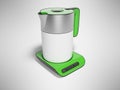 3D rendering electric kettle with green accents on gray background with shadow