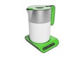 3D rendering electric kettle with green accents on white background no shadow
