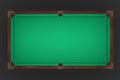 3d rendering of an empty billiard table in a top view showing its green felt cover.