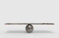 3d rendering. Empty blank rustic metal sphere balance scale on white background.