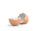 3d rendering of an empty and cracked chicken egg with a brown shell on white background. Royalty Free Stock Photo