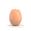 3d rendering of an empty and cracked chicken on top egg with a brown shell on white background.