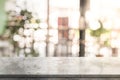 3D rendering, Empty Marble table top with light bokeh on blurred restaurant background