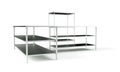 3d rendering of empty metal rack shelves isolated on white background. Industrial warehouses. Packaging and storage. Digital art