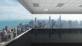 3d rendering empty office with chicago city background, interior Royalty Free Stock Photo