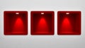 3d rendering of Empty 3 Rounded red Niche Shelf Display In The Wall. Royalty Free Stock Photo