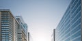 3D rendering of empty sky space with evening sunlight, high-rise building in urban city. Modern architectural design and urban Royalty Free Stock Photo