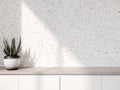 3D rendering empty space of low cabinet with white terrazzo Royalty Free Stock Photo