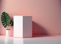 3d rendering image of empty space podium display for product mockup natural background