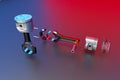 3D rendering. Engine piston with piston rings.