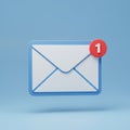 3D rendering of an envelope icon with a red notification badge displaying the number Royalty Free Stock Photo