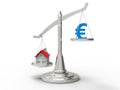 3D rendering - Euro symbol in comparison to house pricing Royalty Free Stock Photo