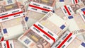 3D rendering of 50 Euros banknote bundles pile