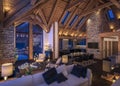 3D rendering of evening living room of chalet