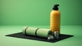 3D rendering Exercise mat with weights and watter bottle fitness