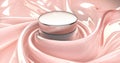 3d rendering Face cream op a light pink silk cloth. Anti age moisturizer. view of the jar of cream.