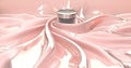3d rendering Face cream op a light pink silk cloth. Anti age moisturizer. view of the jar of cream.