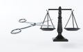 3D rendering of fair scales and scissors on a white background, inequality arises, Not justice symbol