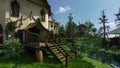 3d-illustration of an beautiful elven village panorama