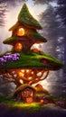 Fairy-tale little mushroom-like cottage in magical forest Royalty Free Stock Photo