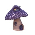 3D rendering of a fairytale mushroom house with blue roof isolated on white Royalty Free Stock Photo