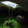 3d illustration of a fantasy cave entrance with a colorful sky Royalty Free Stock Photo