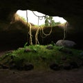 3d illustration of a fantasy cave entrance with a colorful sky Royalty Free Stock Photo